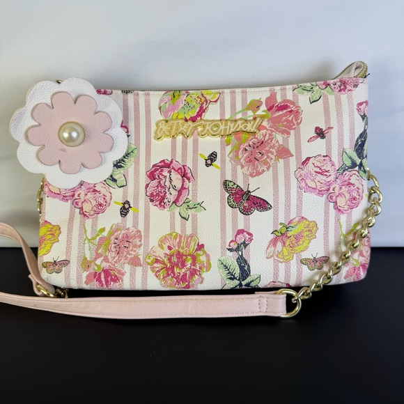 Betsey Johnson Pink Floral Crossbody with Pink Bee and Butterfly Design - Picture 2 of 10